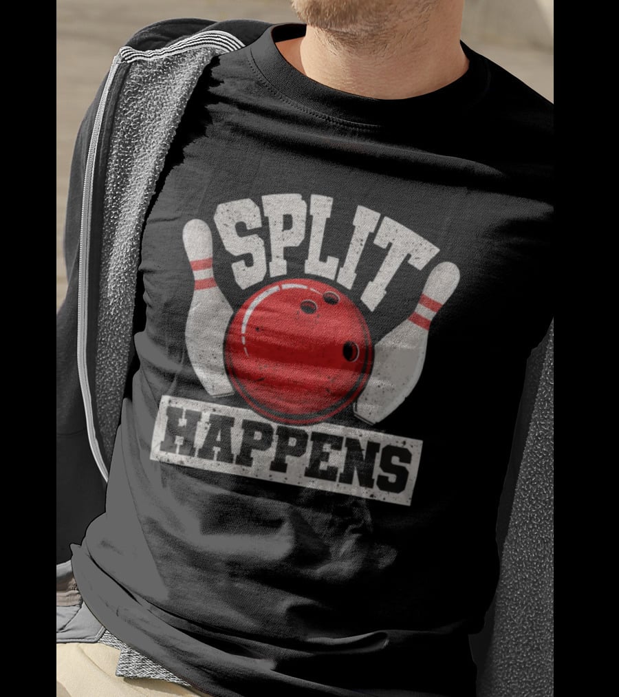 Split Happens Funny Bowler Pin Humor Strike Team T-Shirt