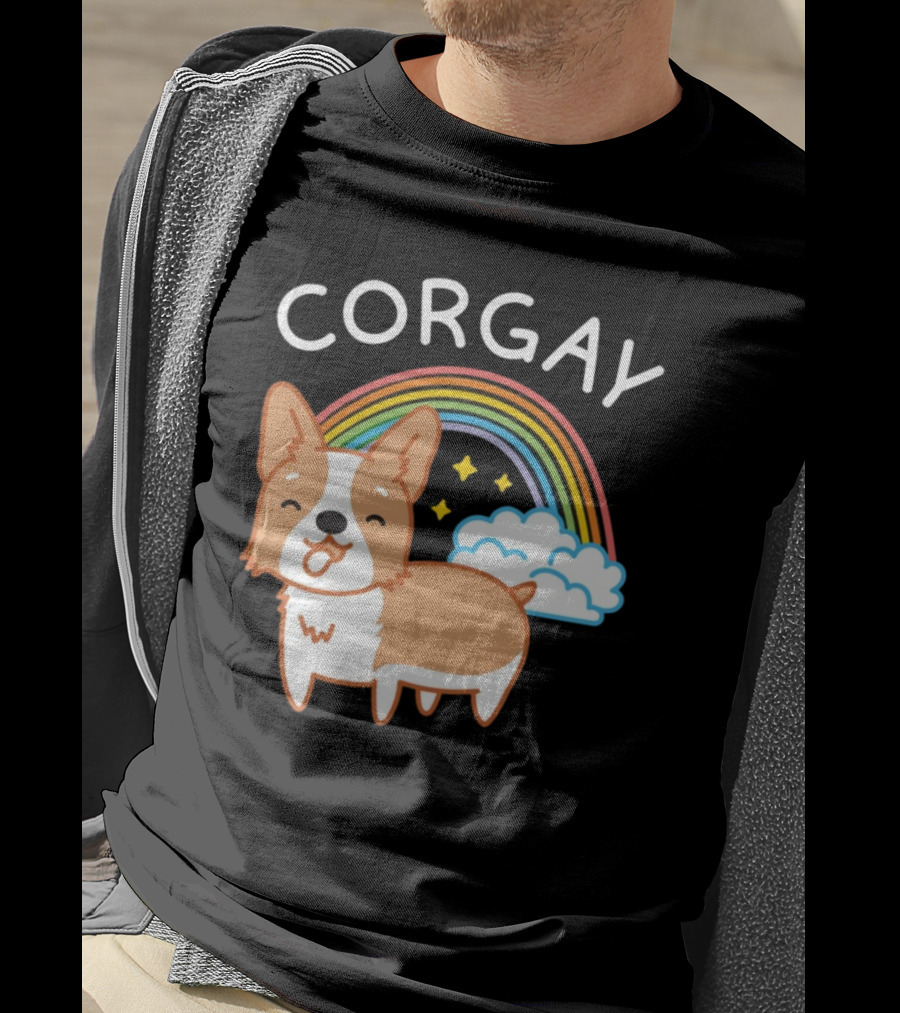 Corgay Rainbow Clouds And Stars With Corgi T-Shirt