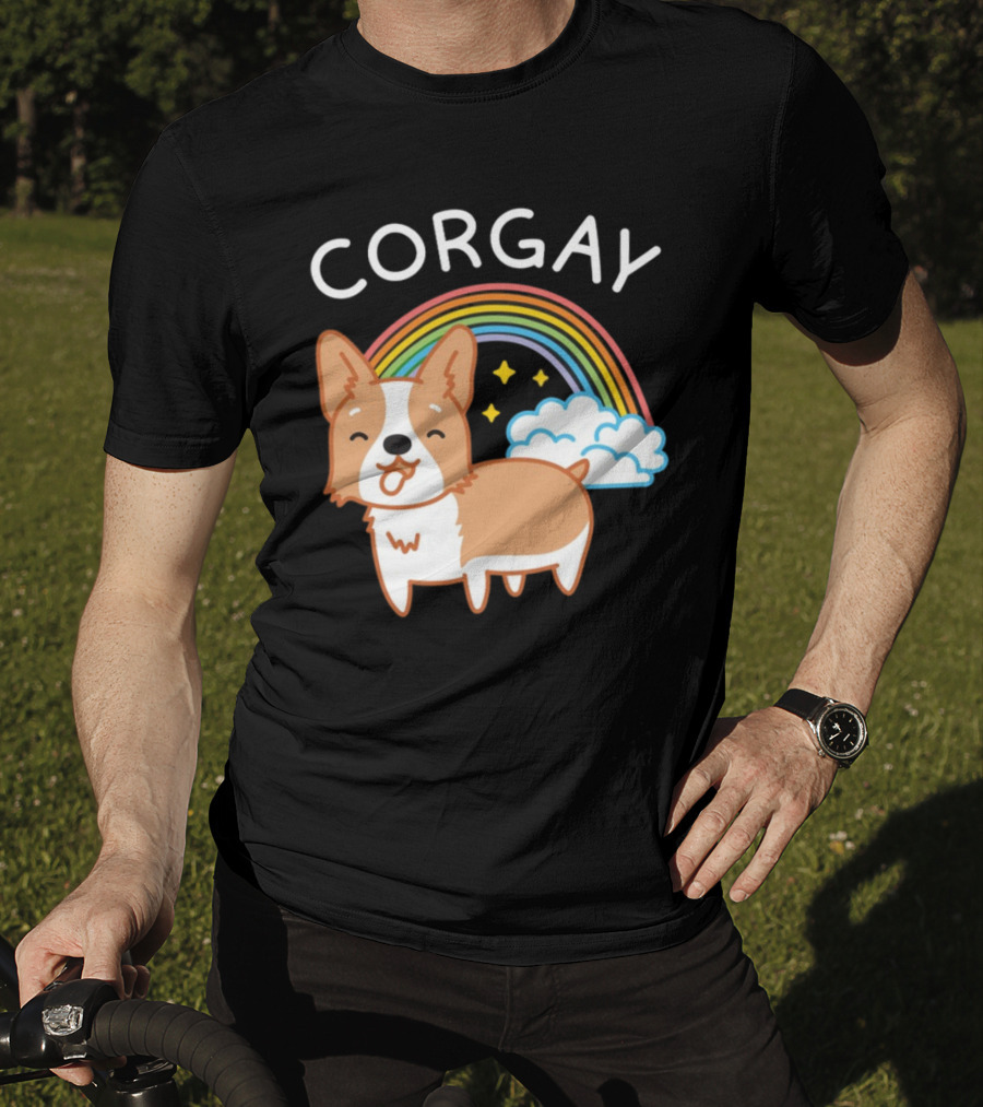 Corgay Rainbow Clouds And Stars With Corgi T-Shirt
