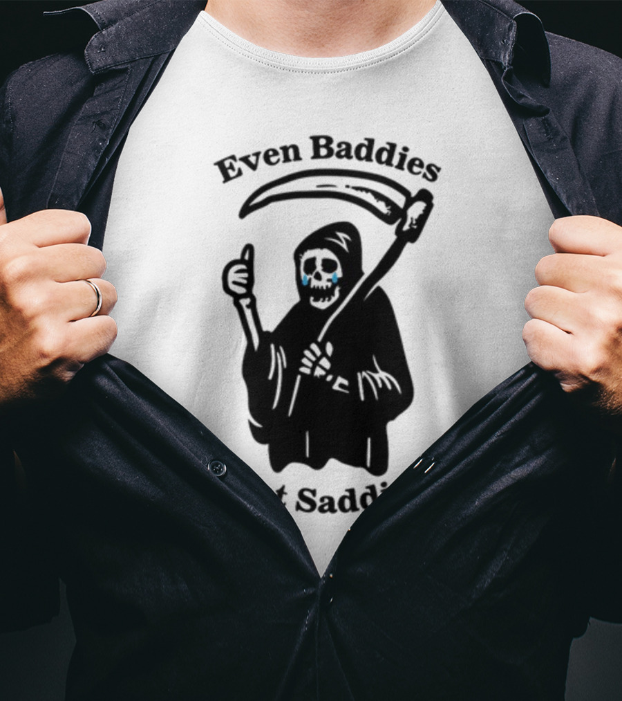 Even Baddies Get Saddies Cartoon Grim Reaper Crying T-Shirt