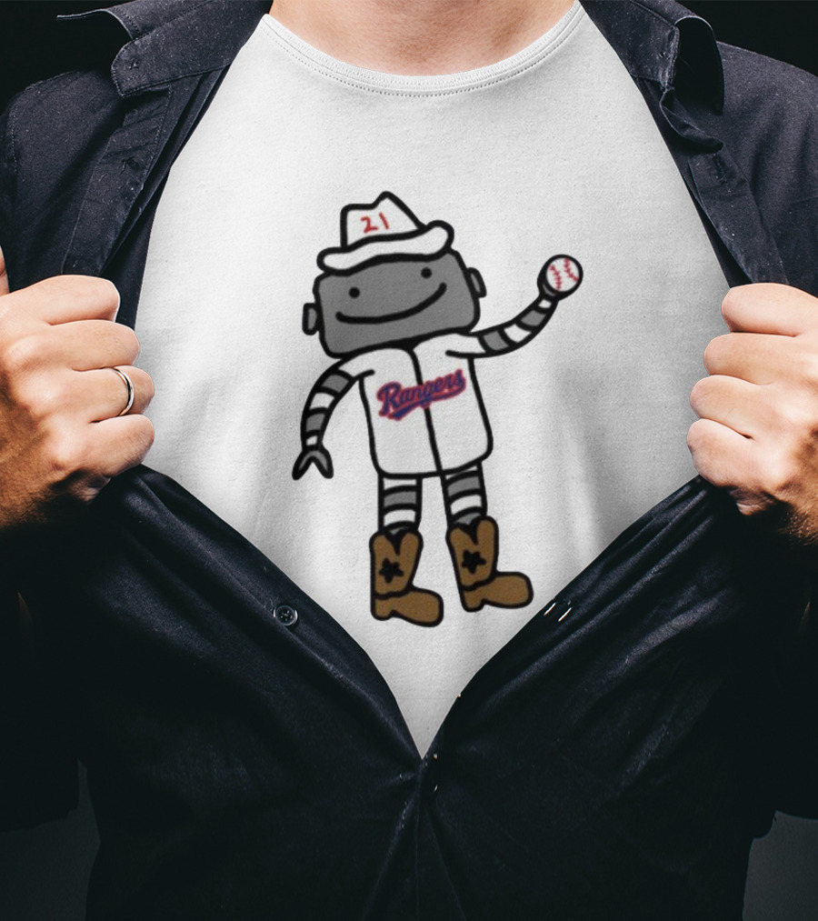 Robo Athlete With Rangers Jersey And Baseball T-Shirt