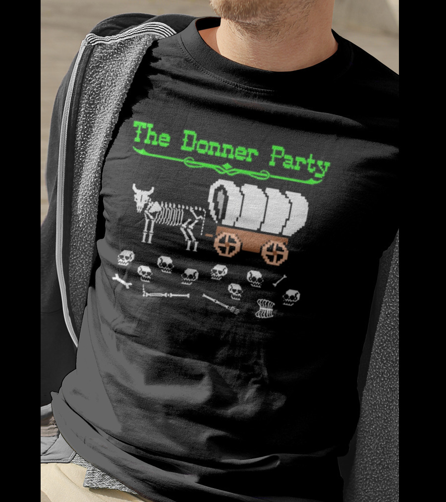 The Donner Party Pixel Art Wagon Skeletons Retro T-Shirt