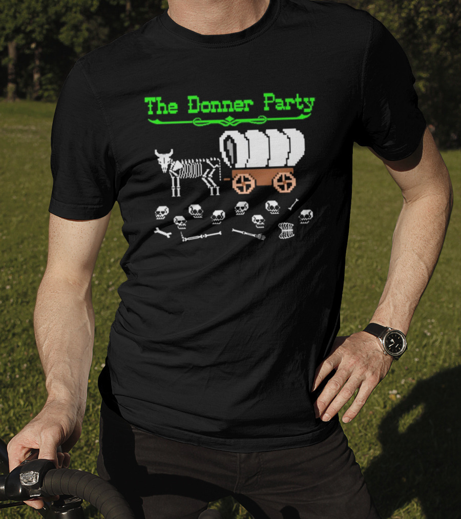 The Donner Party Pixel Art Wagon Skeletons Retro T-Shirt