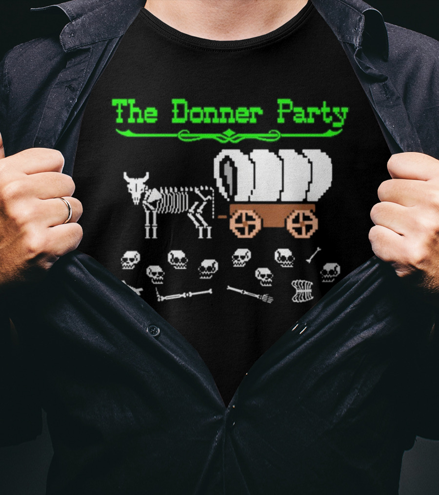 The Donner Party Pixel Art Wagon Skeletons Retro T-Shirt