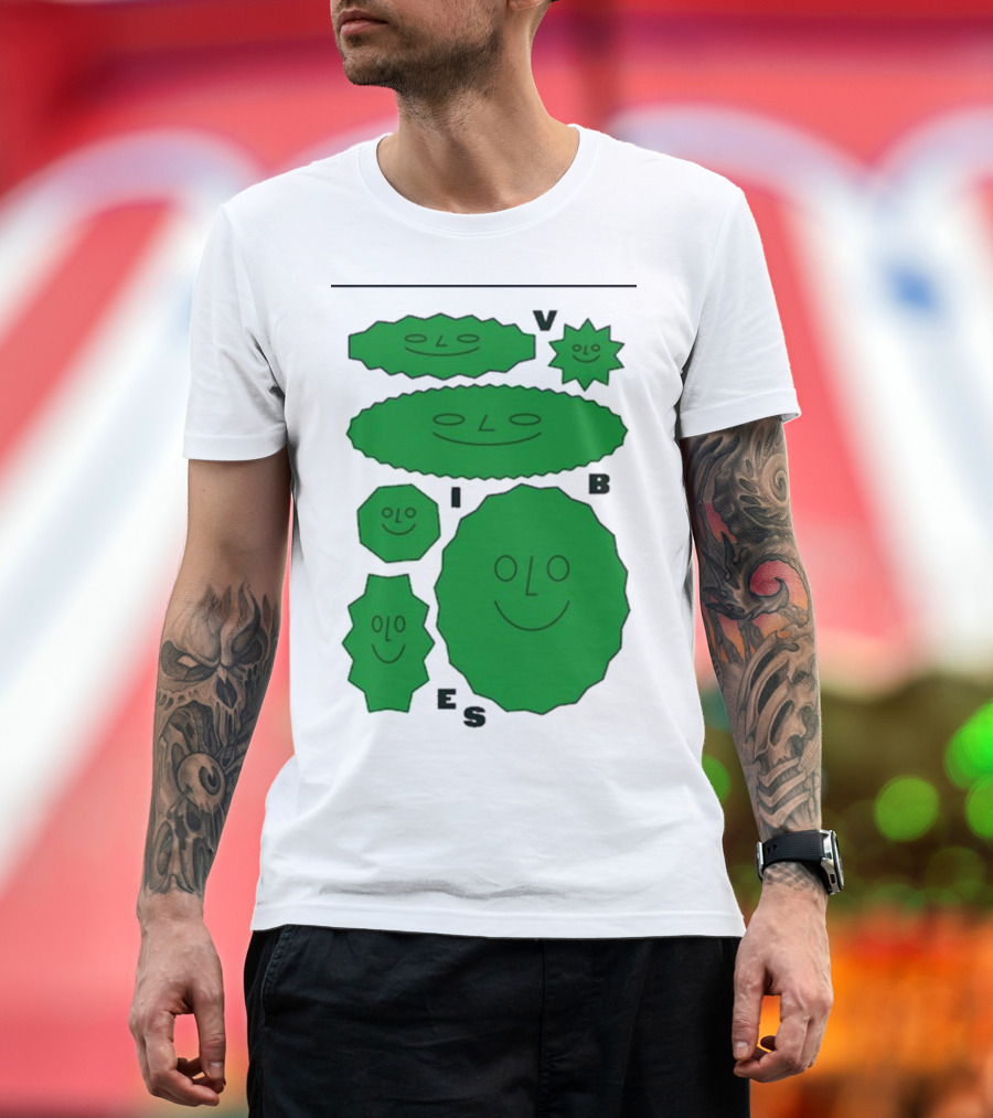 Vibes Smiling Green Shapes Faces T-Shirt