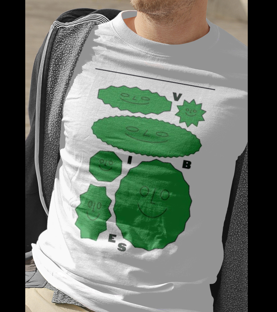Vibes Smiling Green Shapes Faces T-Shirt