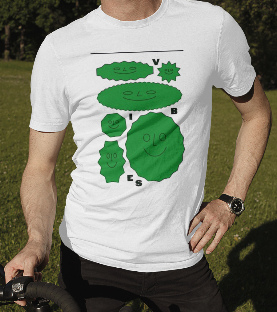 Vibes Smiling Green Shapes Faces T-Shirt