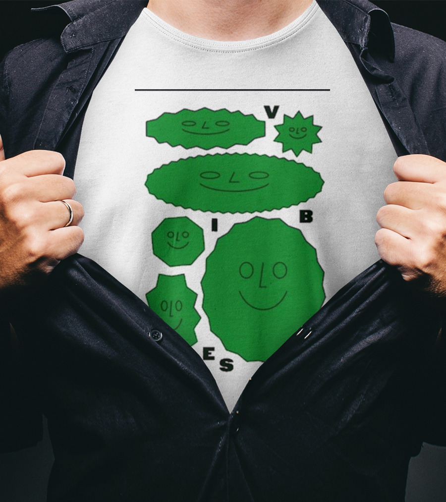 Vibes Smiling Green Shapes Faces T-Shirt
