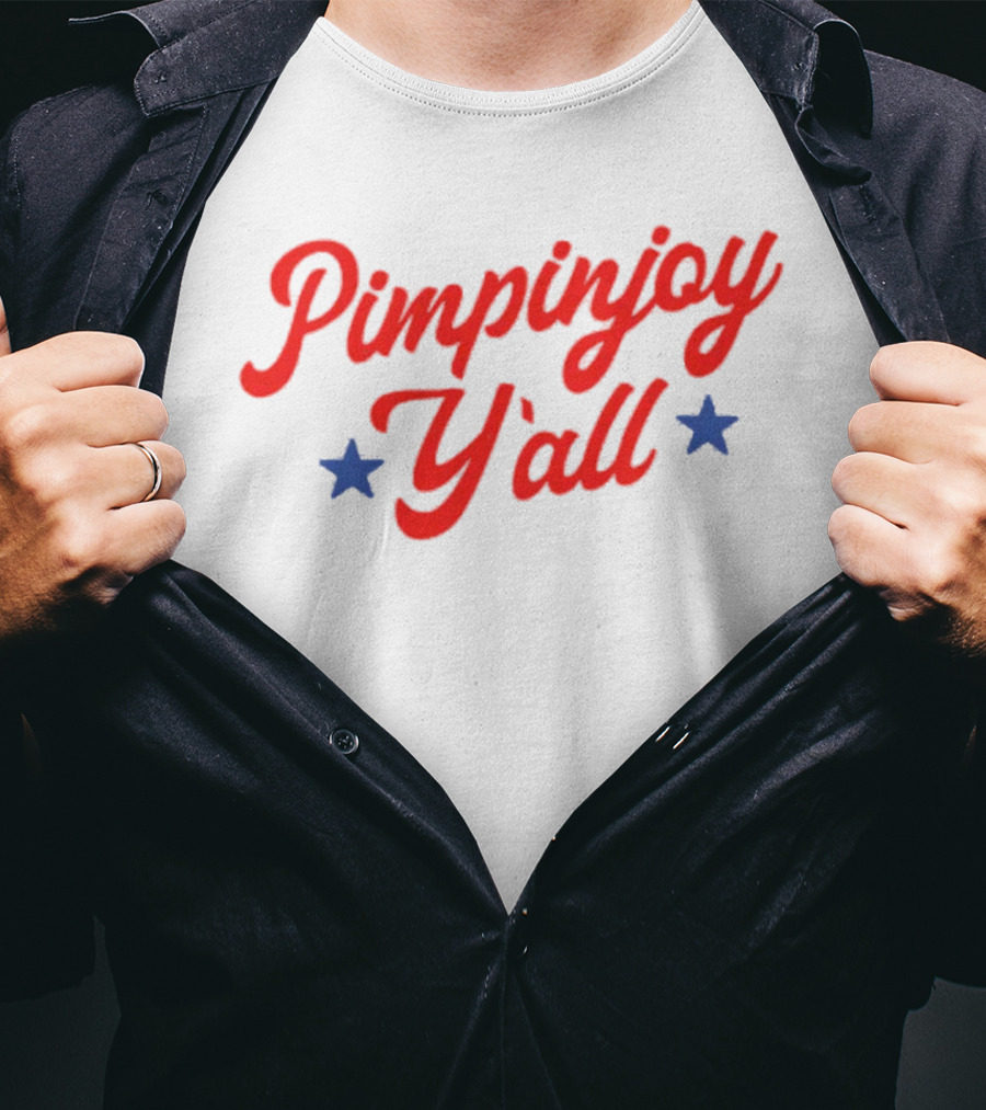 Pimpinjoy Y'All Red Script With Blue Stars T-Shirt