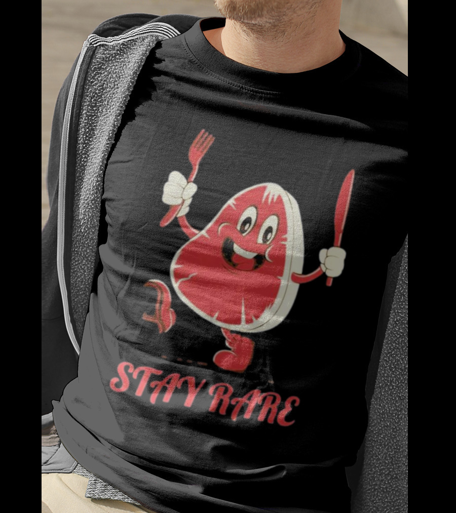 Stay Rare Cartoon Steak With Fork And Knife T-Shirt
