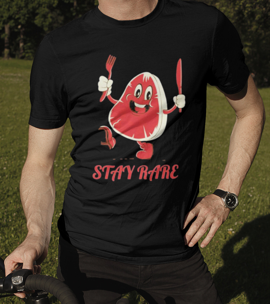 Stay Rare Cartoon Steak With Fork And Knife T-Shirt