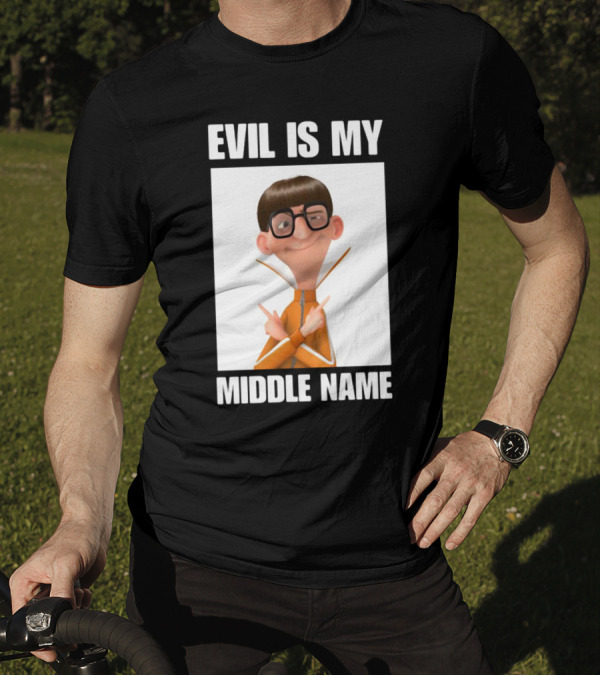 Evil Is My Middle Name Animated Character With Orange Outfit And Glasses T-Shirt