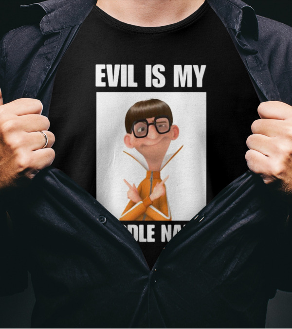 Evil Is My Middle Name Animated Character With Orange Outfit And Glasses T-Shirt