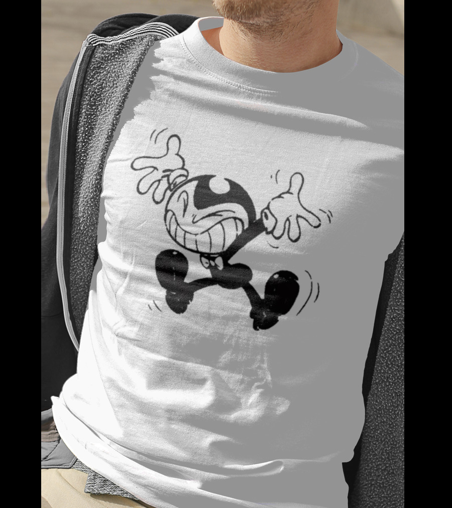 Bendy Jumping Smiling Animated Character Ringer T-Shirt
