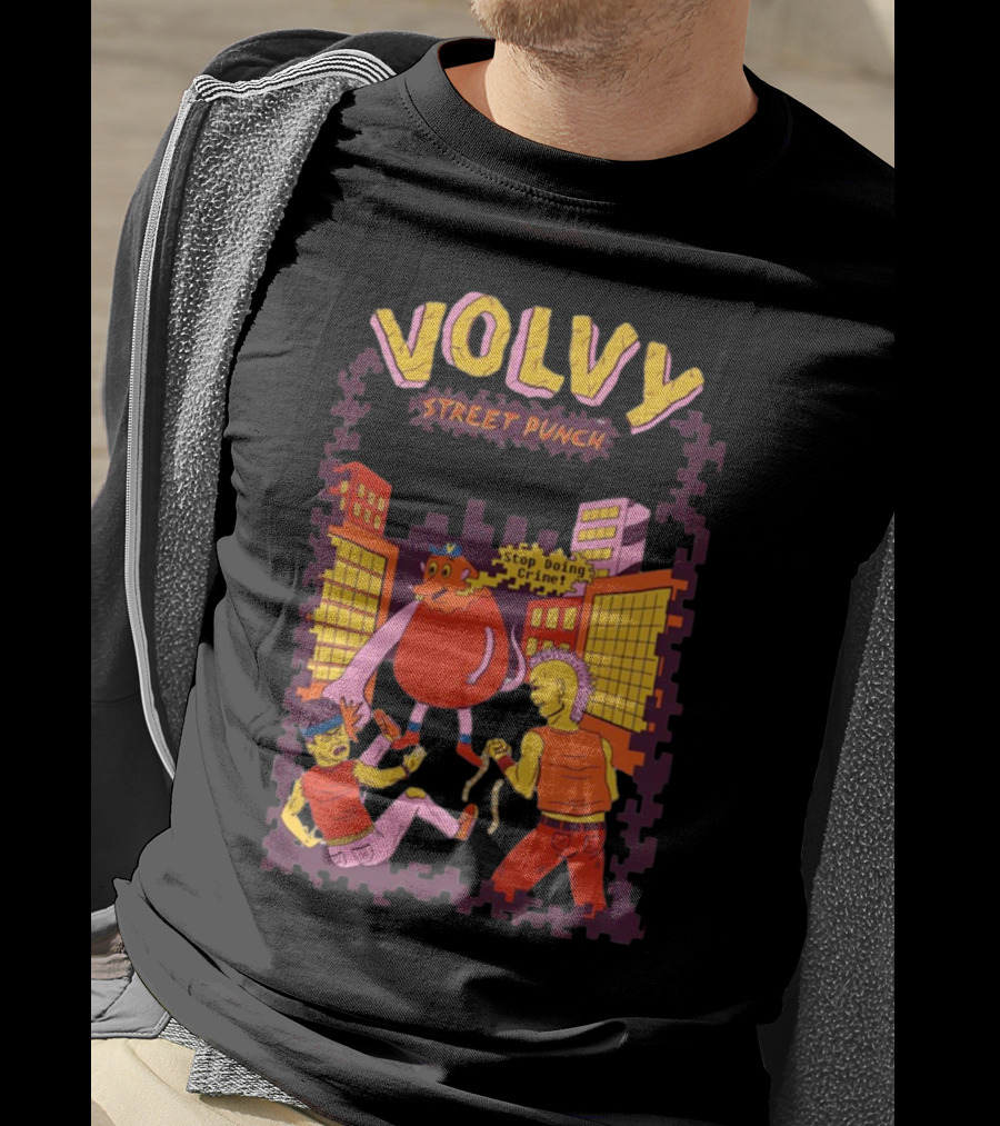 Volvy Street Punch Stop Doing Crime Retro Action T-Shirt