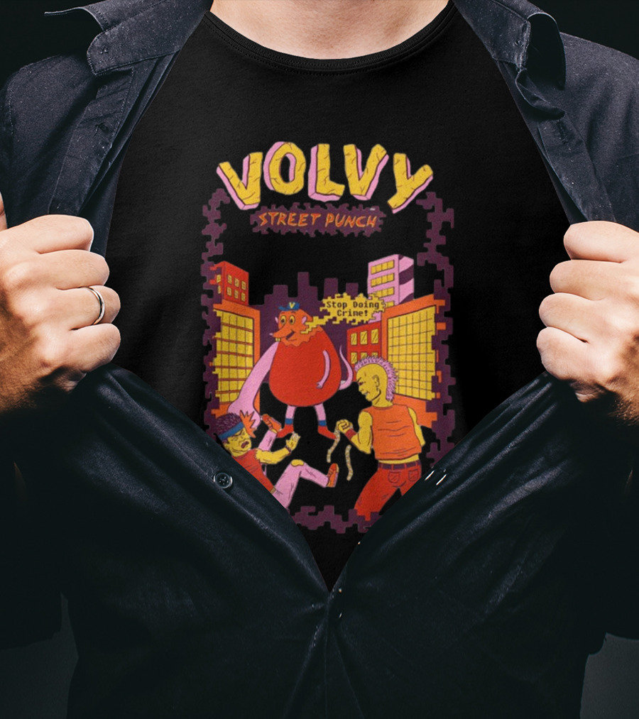 Volvy Street Punch Stop Doing Crime Retro Action T-Shirt