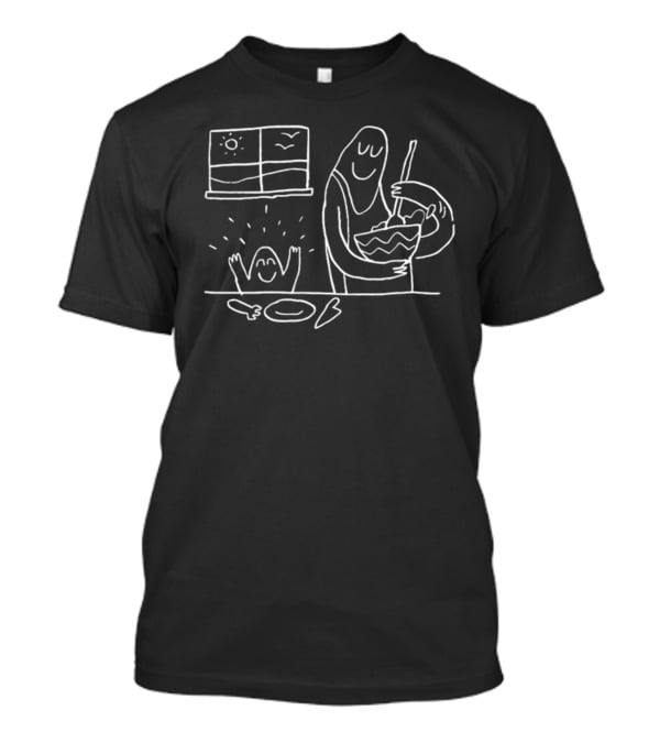Topatoco Cooking Wholesome Family Kitchen Scene With Window Sun And Smiling Figures T-Shirt