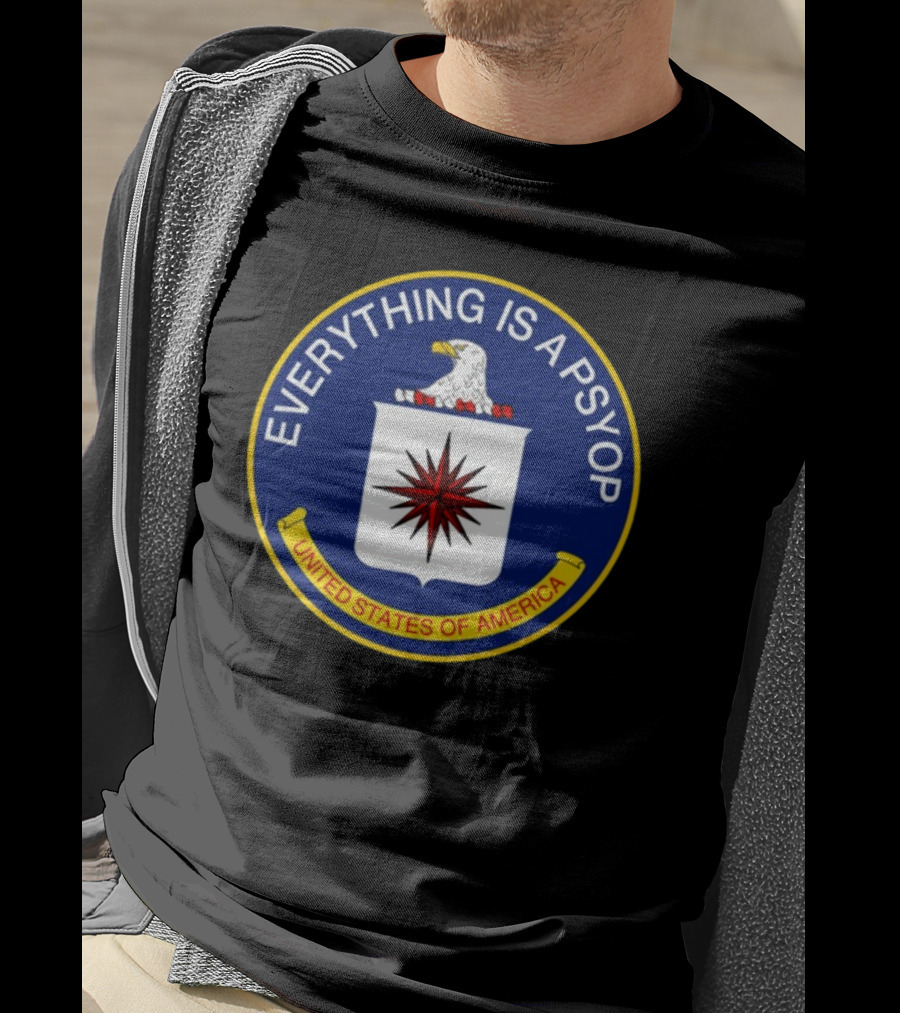 Shitheadsteve Everything Is A Psyop United States Of America CIA Parody Emblem T-Shirt