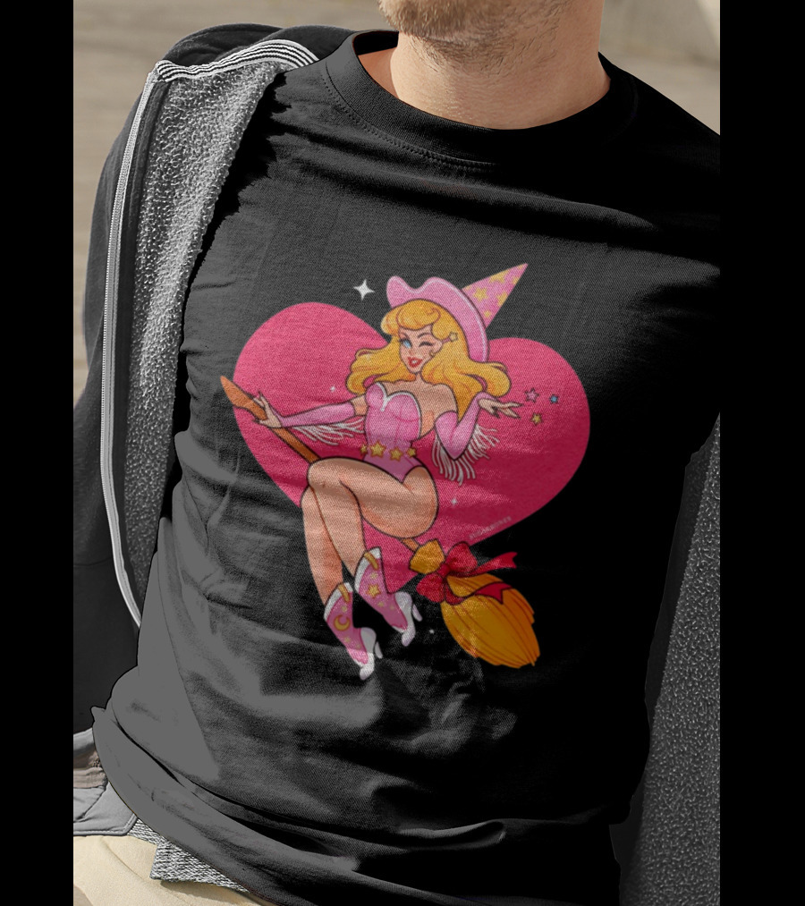 Sugarbones Barbie Witch Heart Pink Broomstick Stars T-Shirt