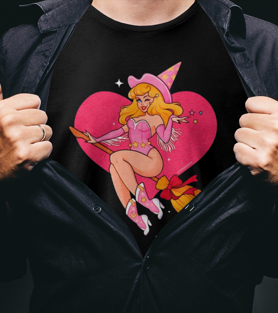 Sugarbones Barbie Witch Heart Pink Broomstick Stars T-Shirt