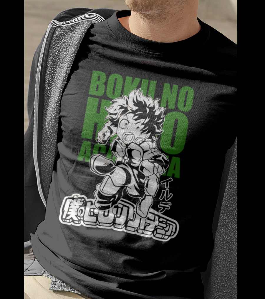 Boku No Hero Academia Manga Style Character Japanese Text T-Shirt
