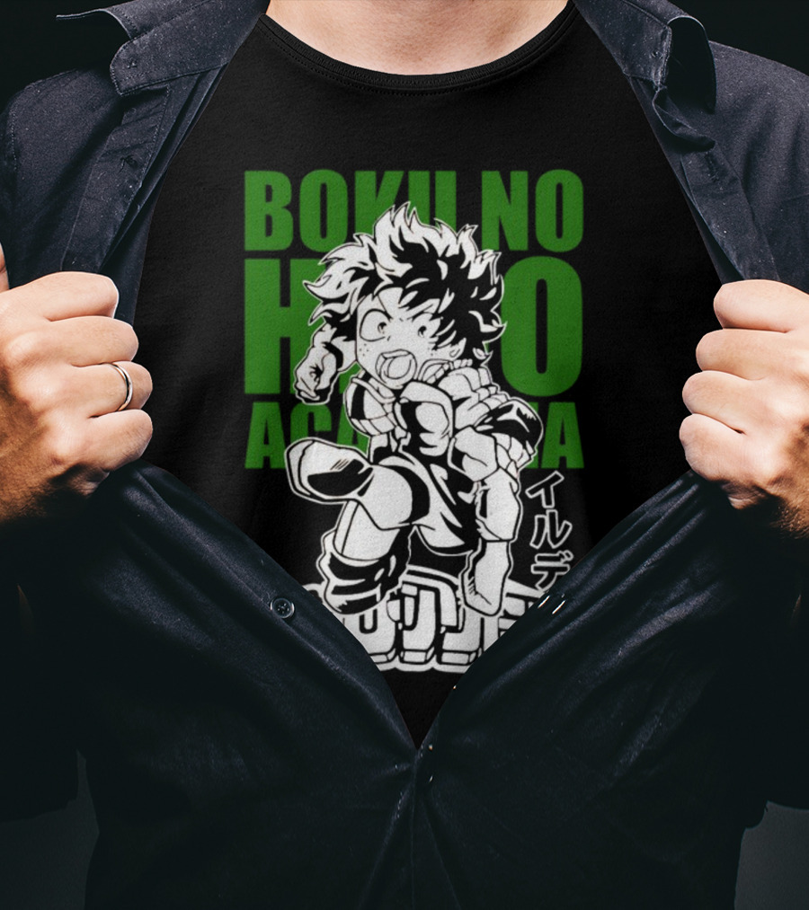 Boku No Hero Academia Manga Style Character Japanese Text T-Shirt