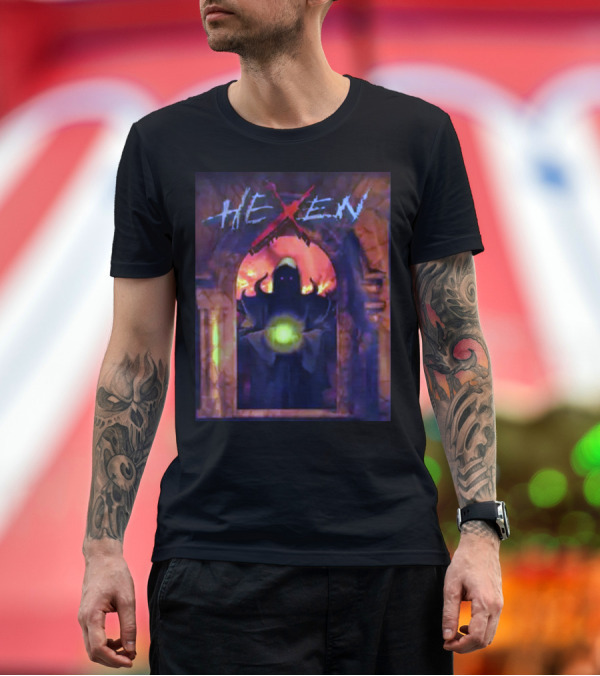 Premium T-Shirt: Hexen Mysterious Hooded Figure with Glowing Orb T-Shirt Hexen Mysterious Hooded Figure with Glowing Orb T-Shirt