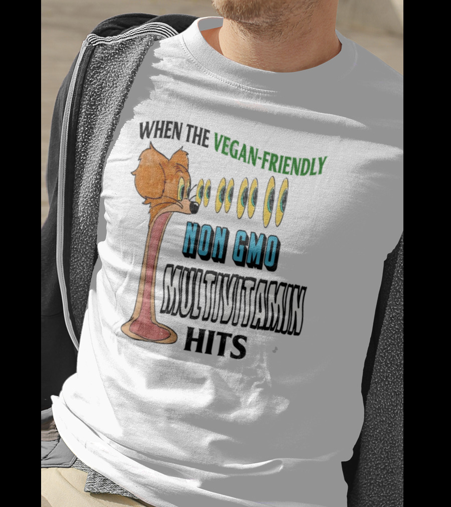 When The Vegan-Friendly Non GMO Multivitamin Hits Eyes Emoji Dog Reaction T-Shirt