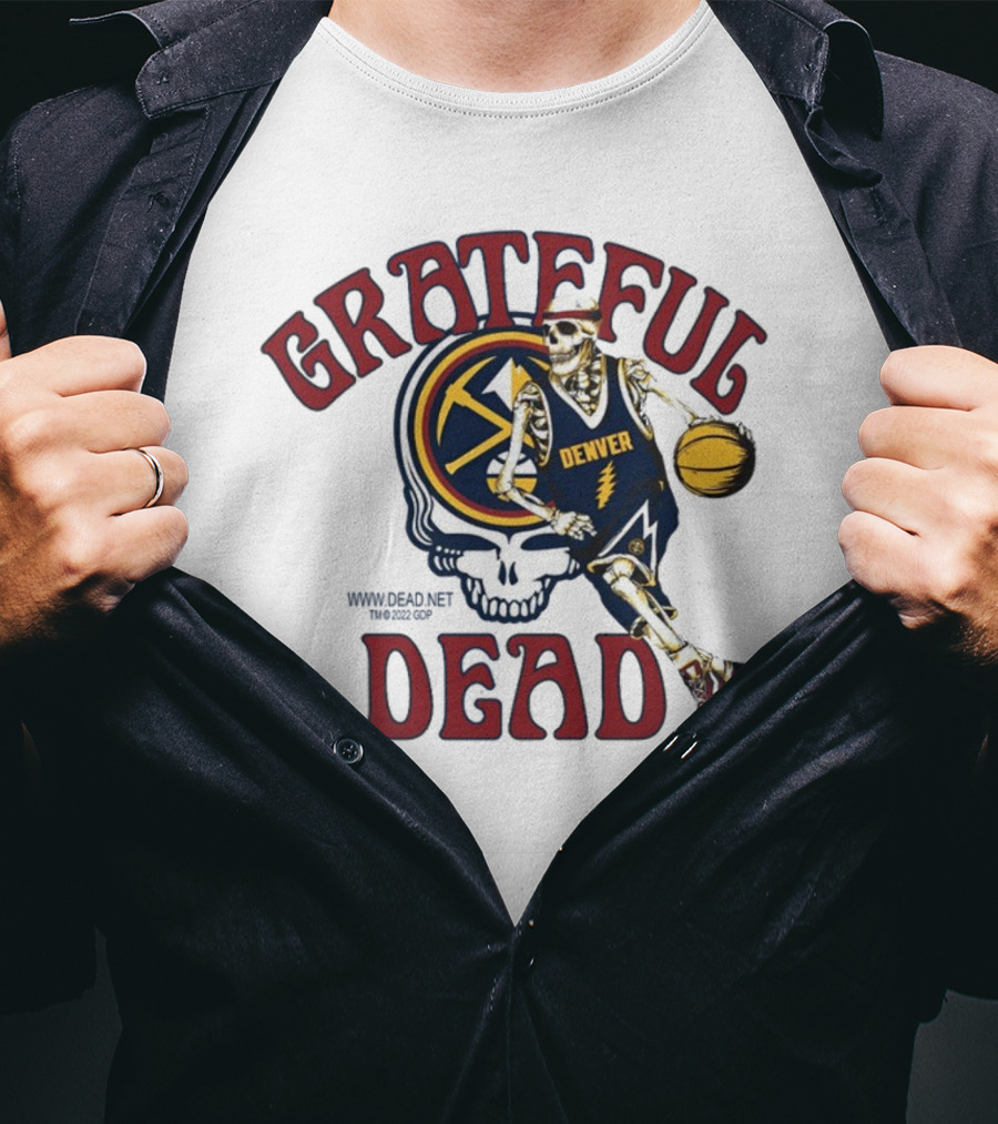 Grateful Dead Denver Nuggets Skull Skeleton Basketball Player T-Shirt