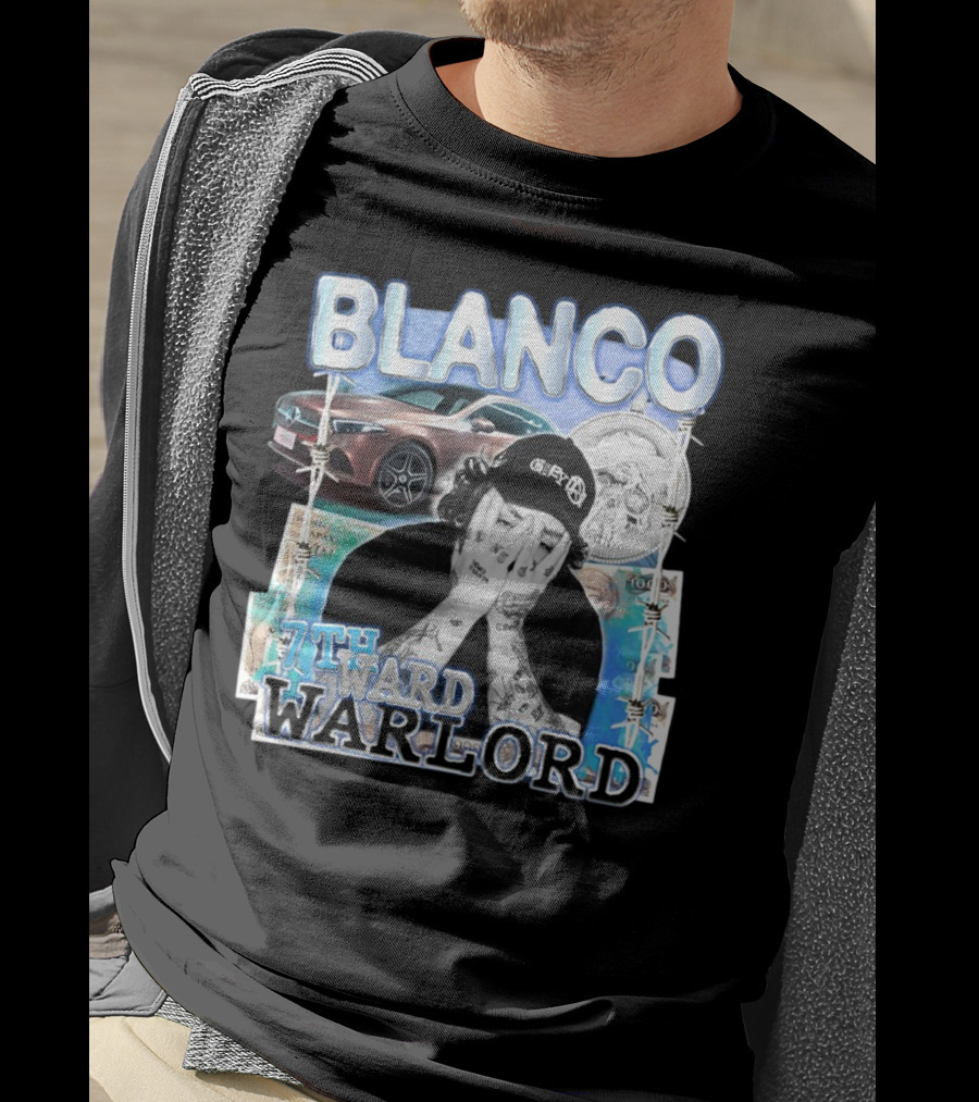 Blanco 7Thward Warlord Money Car Skull Tattoo Barbed Wire Aesthetic T-Shirt