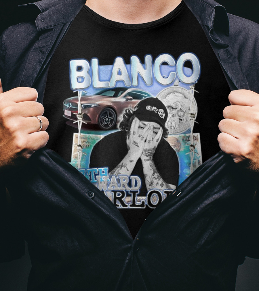 Blanco 7Thward Warlord Money Car Skull Tattoo Barbed Wire Aesthetic T-Shirt