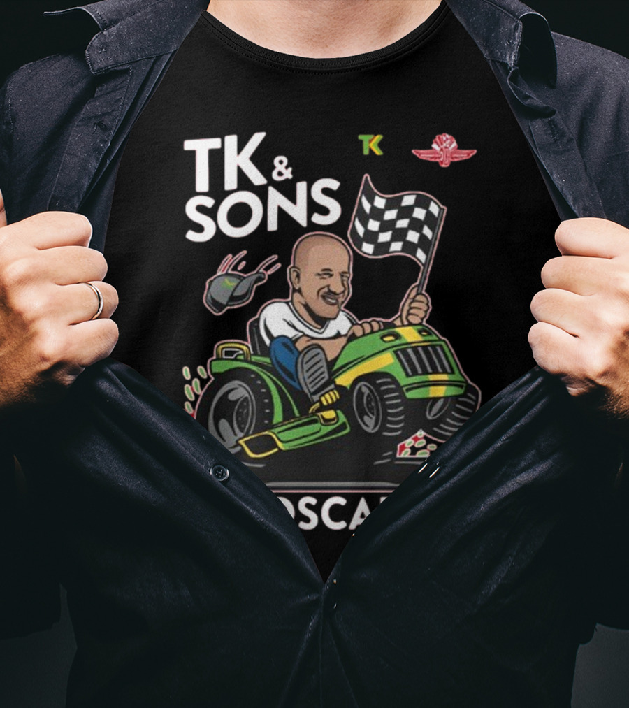TK And Sons Landscaping Racing Lawn Mower Checkered Flag Victory T-Shirt
