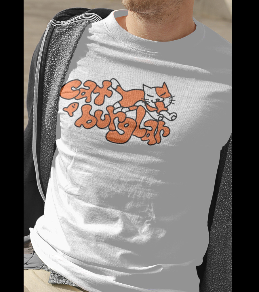 Cat Burglar Playful Cartoon Cat With Fish Bone T-Shirt