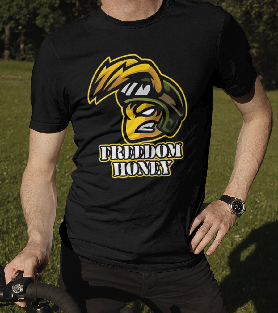 Freedom Honey Angry Yellow Cartoon Soldier Helmet T-Shirt