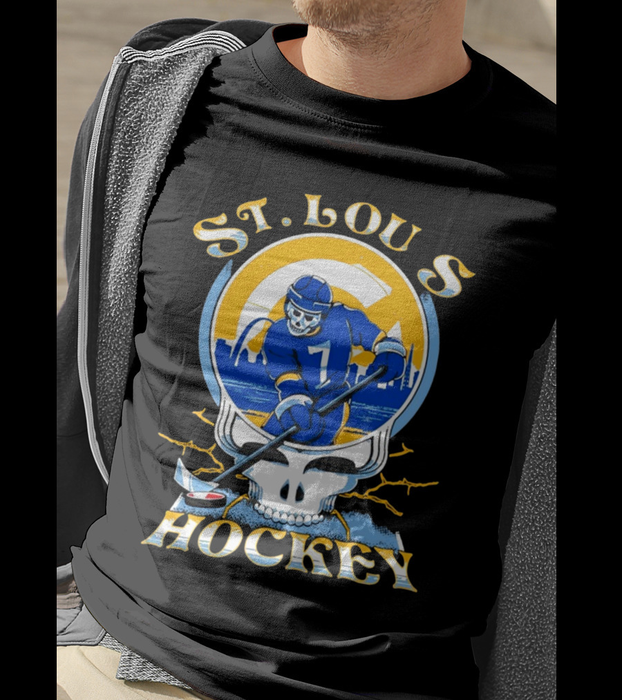 St Louis Hockey Grateful Dead Inspired Skeleton Playing Hockey T-Shirt