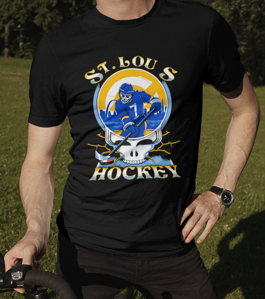 St Louis Hockey Grateful Dead Inspired Skeleton Playing Hockey T-Shirt