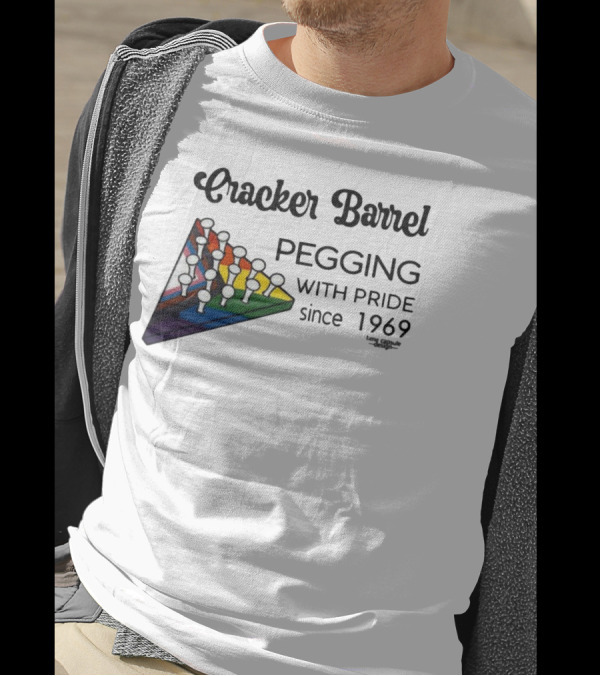 Cracker Barrel Pegging With Pride Since 1969 Rainbow Triangle Peg Board T-Shirt