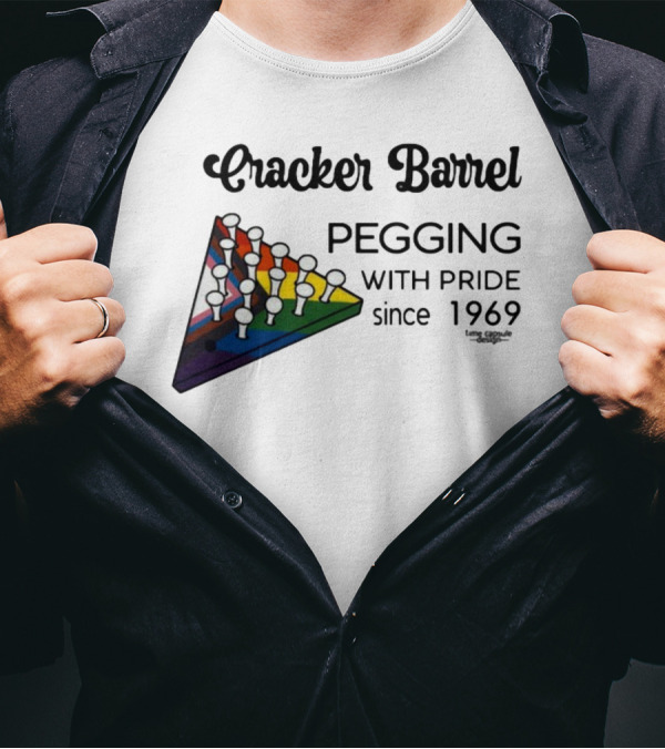 Cracker Barrel Pegging With Pride Since 1969 Rainbow Triangle Peg Board T-Shirt