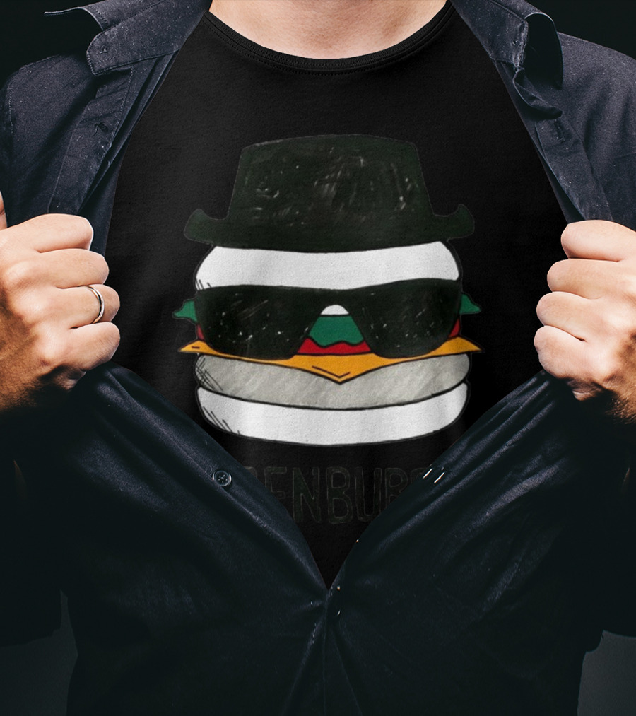 Heisenberg Heisenburger Breaking Bad Walter White Black Hat Sunglasses Burger T-Shirt