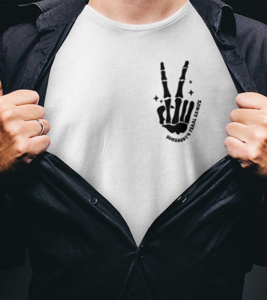 Somebody's Feral Ex Wife Skeleton Peace Hand Gesture T-Shirt