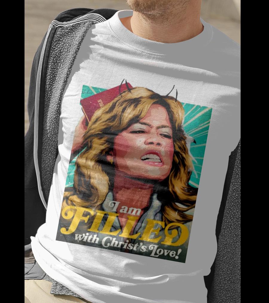 I Am Filled With Christ's Love Vintage Comic Style Woman Holding Bible T-Shirt