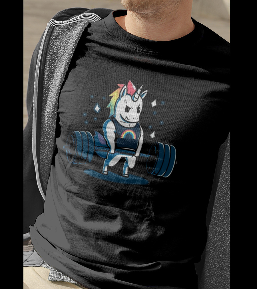 Pride Rainbow Unicorn Weightlifting Barbell T-Shirt