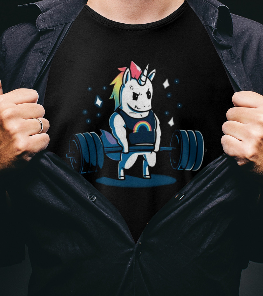Pride Rainbow Unicorn Weightlifting Barbell T-Shirt