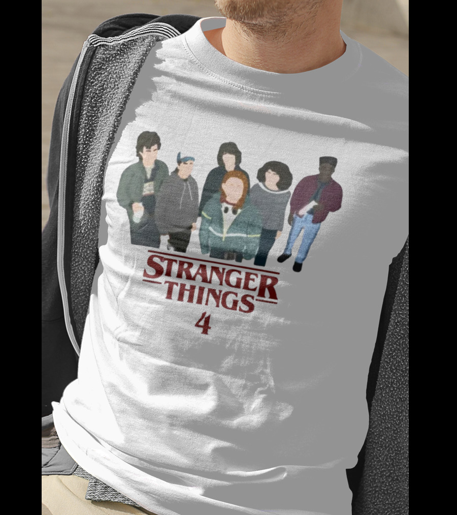 Stranger Things 4 Cast Illustration Steve Harrington Group T-Shirt