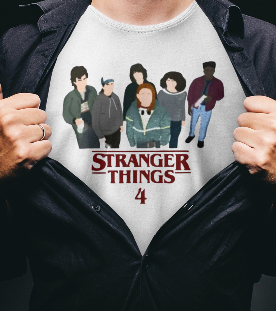 Stranger Things 4 Cast Illustration Steve Harrington Group T-Shirt