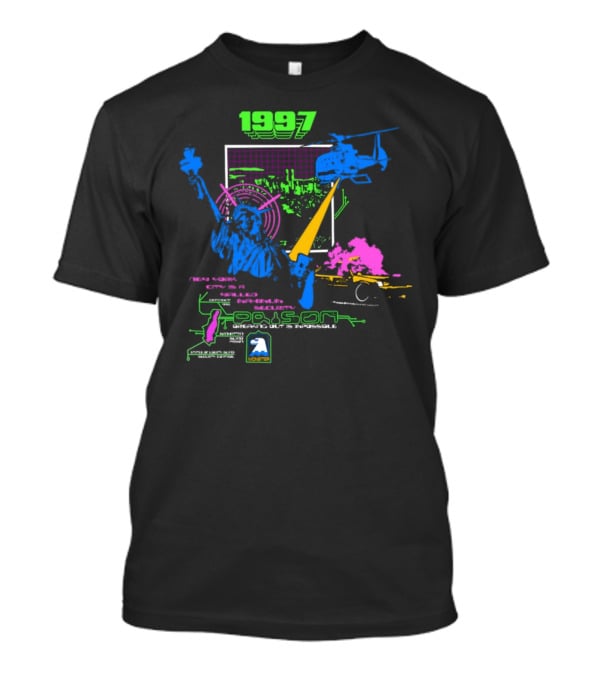 1997 New York City Is A Walled Maximum Security Prison Breaking Out Is Impossible Helicopter Statue Of Liberty Explosion Scene T-Shirt