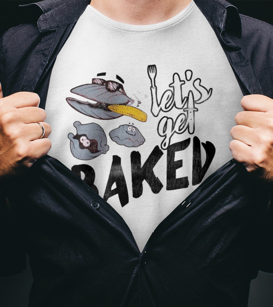 Cape Cod Clams Let's Get Baked With Corn And Cutlery Motif T-Shirt