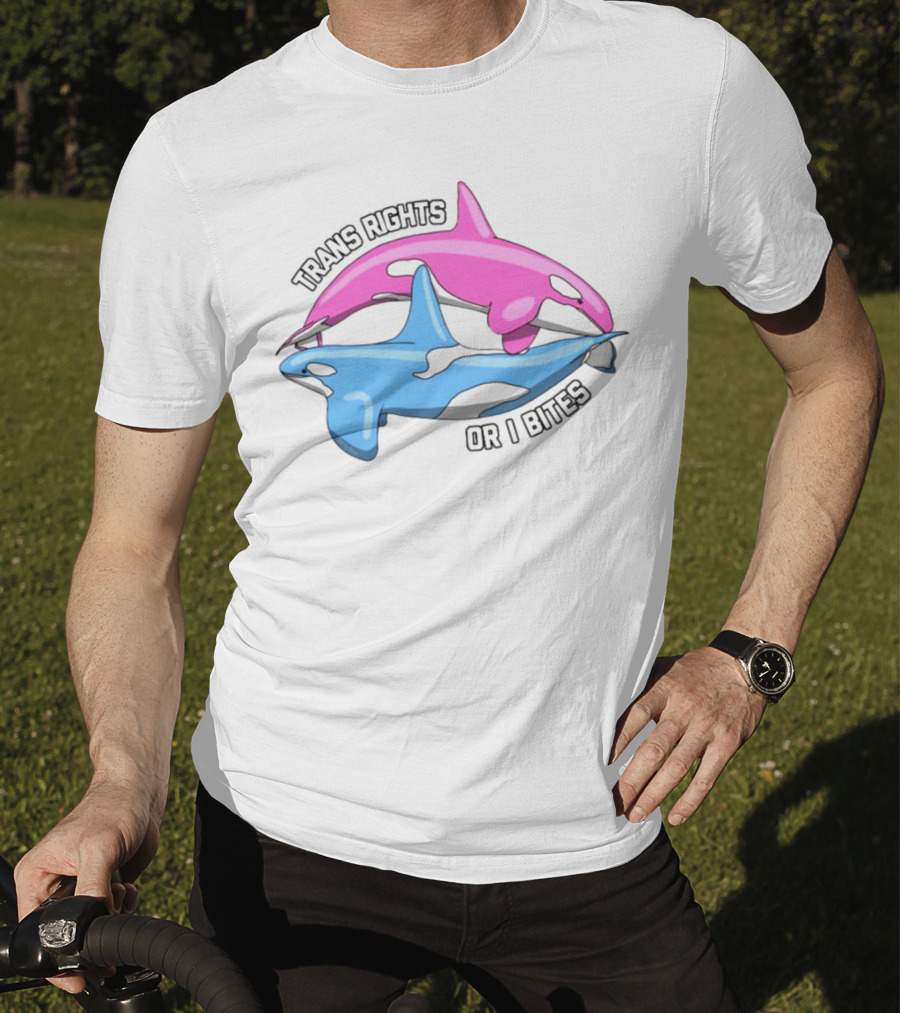 Trans Rights Or I Bites Pink And Blue Dolphins T-Shirt