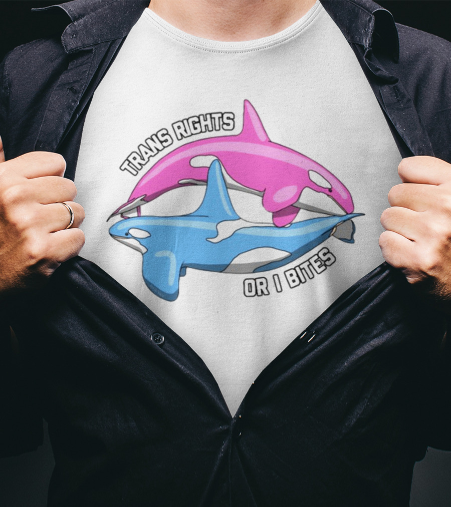 Trans Rights Or I Bites Pink And Blue Dolphins T-Shirt