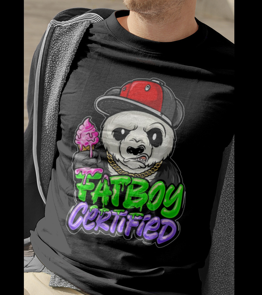 Fat Boy Certified Panda With Red Cap And Ice Cream T-Shirt